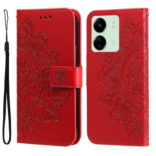 For Xiaomi Redmi 13C 4G 7-petal Flowers Embossing Leather Phone Case(Red) by buy2fix