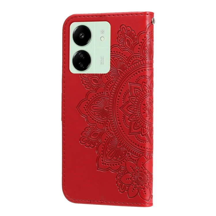 For Xiaomi Redmi 13C 4G 7-petal Flowers Embossing Leather Phone Case(Red) by buy2fix