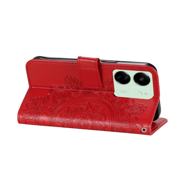 For Xiaomi Redmi 13C 4G 7-petal Flowers Embossing Leather Phone Case(Red) by buy2fix