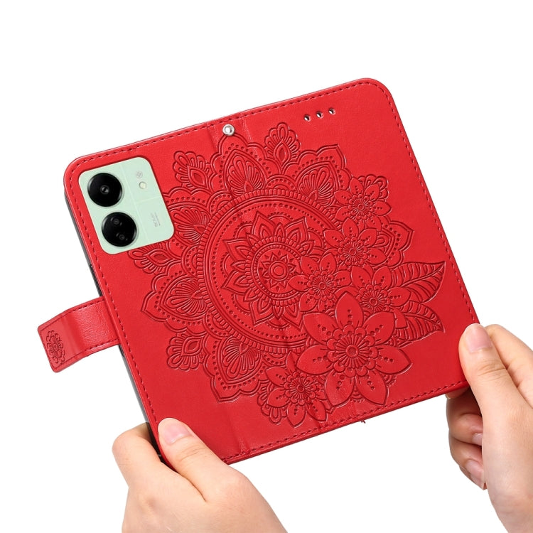 For Xiaomi Redmi 13C 4G 7-petal Flowers Embossing Leather Phone Case(Red) by buy2fix