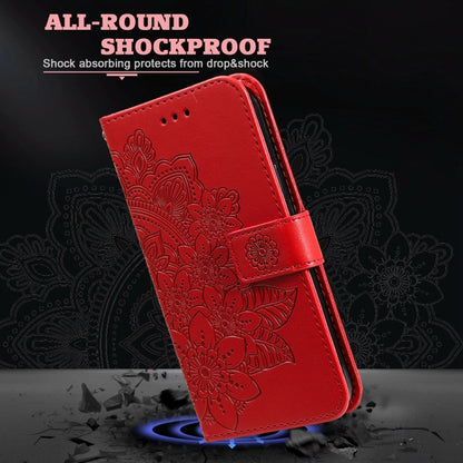 For Xiaomi Redmi 13C 4G 7-petal Flowers Embossing Leather Phone Case(Red) by buy2fix
