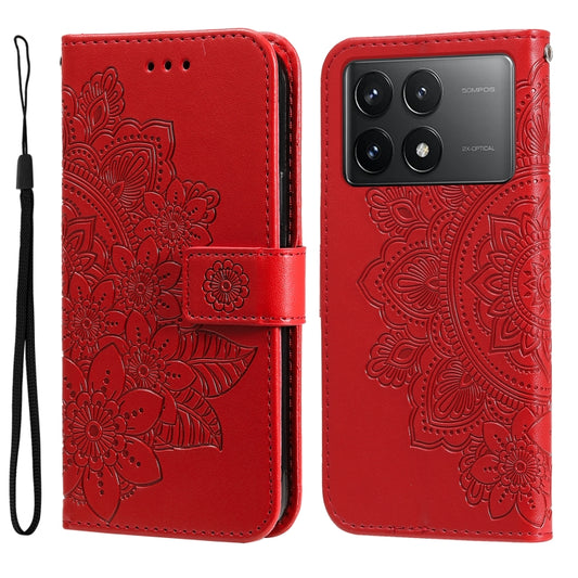 For Xiaomi Redmi K70 / K70 Pro 7-petal Flowers Embossing Leather Phone Case(Red) - Xiaomi Cases by buy2fix | Online Shopping UK | buy2fix