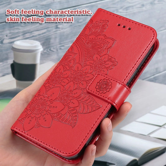For Xiaomi Redmi K70 / K70 Pro 7-petal Flowers Embossing Leather Phone Case(Red) - Xiaomi Cases by buy2fix | Online Shopping UK | buy2fix