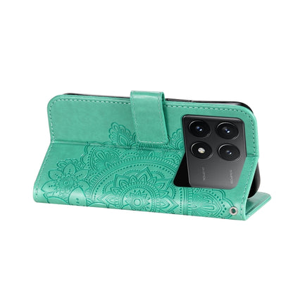 For Xiaomi Redmi K70E 7-petal Flowers Embossing Leather Phone Case(Green) - Xiaomi Cases by buy2fix | Online Shopping UK | buy2fix