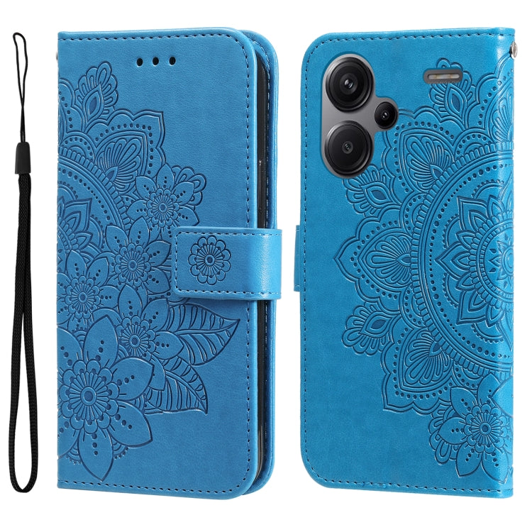 For Xiaomi Redmi Note13 Pro+ 5G Global 7-petal Flowers Embossing Leather Phone Case(Blue) - Xiaomi Cases by buy2fix | Online Shopping UK | buy2fix