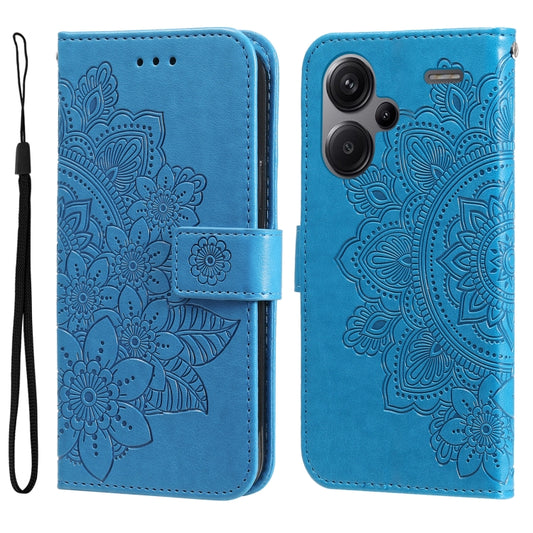 For Xiaomi Redmi Note13 Pro+ 5G Global 7-petal Flowers Embossing Leather Phone Case(Blue) - Xiaomi Cases by buy2fix | Online Shopping UK | buy2fix