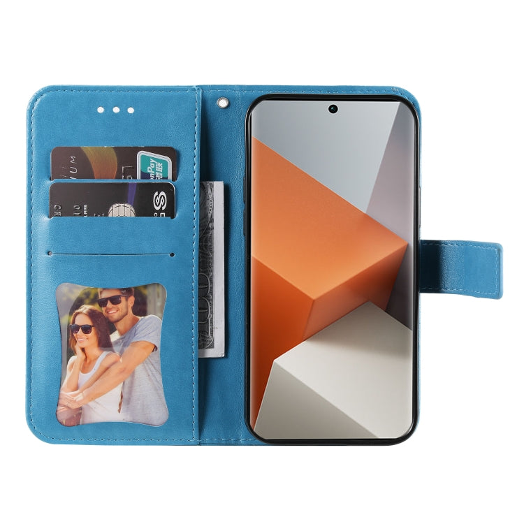 For Xiaomi Redmi Note13 Pro+ 5G Global 7-petal Flowers Embossing Leather Phone Case(Blue) - Xiaomi Cases by buy2fix | Online Shopping UK | buy2fix