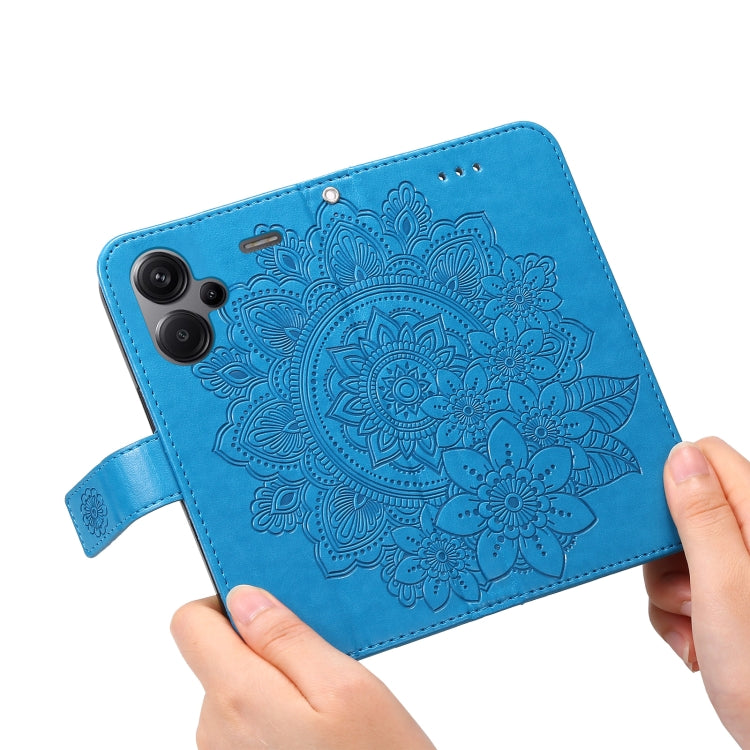 For Xiaomi Redmi Note13 Pro+ 5G Global 7-petal Flowers Embossing Leather Phone Case(Blue) - Xiaomi Cases by buy2fix | Online Shopping UK | buy2fix