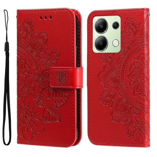 For Xiaomi Redmi Note13 4G 7-petal Flowers Embossing Leather Phone Case(Red) - Xiaomi Cases by buy2fix | Online Shopping UK | buy2fix