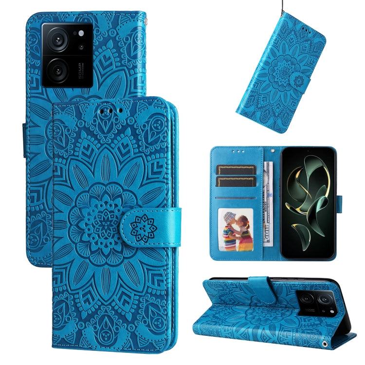 For Xiaomi 13T / Redmi K60 Ultra Embossed Sunflower Leather Phone Case(Blue) - Xiaomi Cases by buy2fix | Online Shopping UK | buy2fix