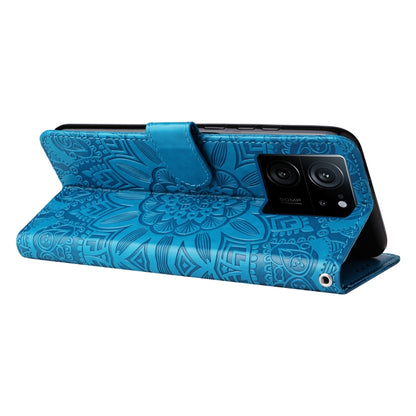 For Xiaomi 13T / Redmi K60 Ultra Embossed Sunflower Leather Phone Case(Blue) - Xiaomi Cases by buy2fix | Online Shopping UK | buy2fix