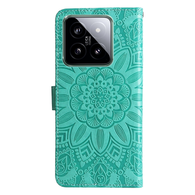 For Xiaomi 14 Embossed Sunflower Leather Phone Case(Green) - Xiaomi Cases by buy2fix | Online Shopping UK | buy2fix