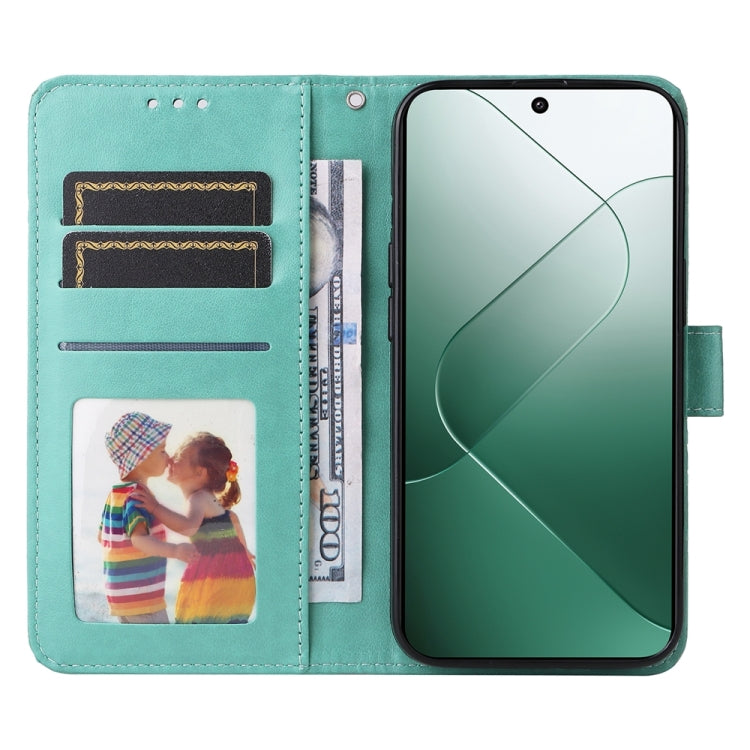 For Xiaomi 14 Embossed Sunflower Leather Phone Case(Green) - Xiaomi Cases by buy2fix | Online Shopping UK | buy2fix