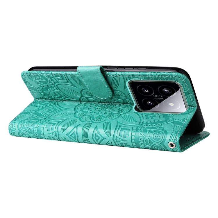 For Xiaomi 14 Embossed Sunflower Leather Phone Case(Green) - Xiaomi Cases by buy2fix | Online Shopping UK | buy2fix