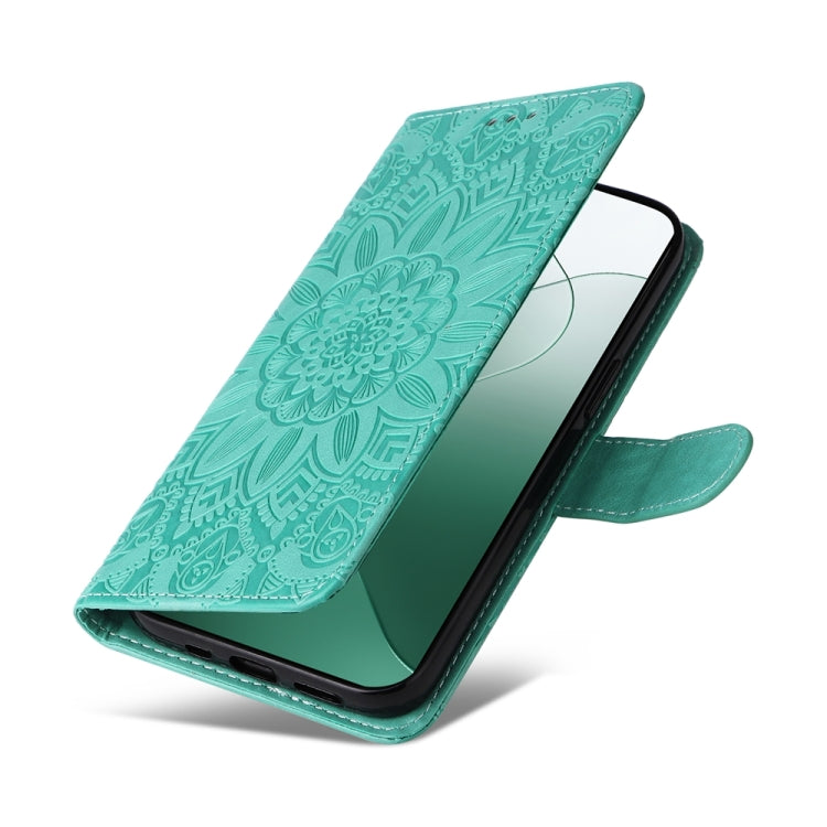 For Xiaomi 14 Embossed Sunflower Leather Phone Case(Green) - Xiaomi Cases by buy2fix | Online Shopping UK | buy2fix