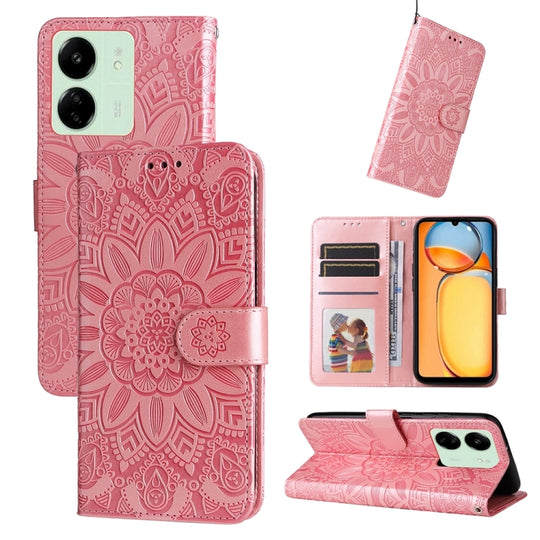For Xiaomi Redmi 13C 4G Embossed Sunflower Leather Phone Case(Rose Gold)