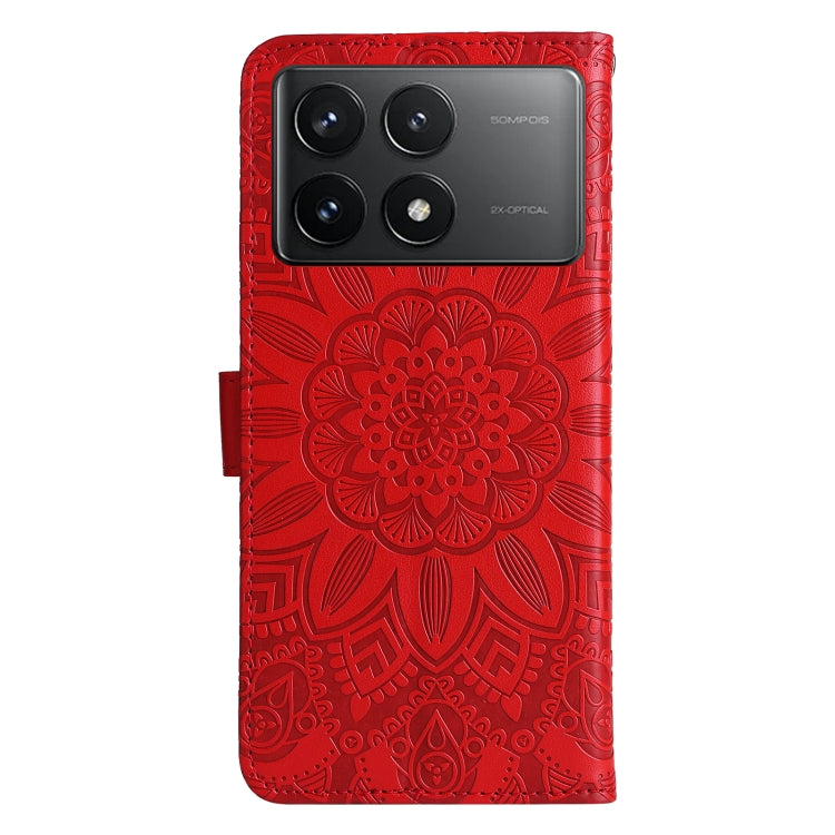 For Xiaomi Redmi K70 / K70 Pro Embossed Sunflower Leather Phone Case(Red) - Xiaomi Cases by buy2fix | Online Shopping UK | buy2fix