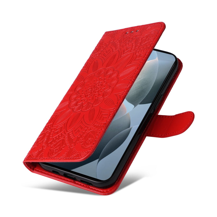 For Xiaomi Redmi K70 / K70 Pro Embossed Sunflower Leather Phone Case(Red) - Xiaomi Cases by buy2fix | Online Shopping UK | buy2fix