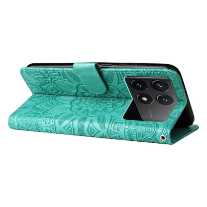 For Xiaomi Redmi K70 / K70 Pro Embossed Sunflower Leather Phone Case(Green) - Xiaomi Cases by buy2fix | Online Shopping UK | buy2fix