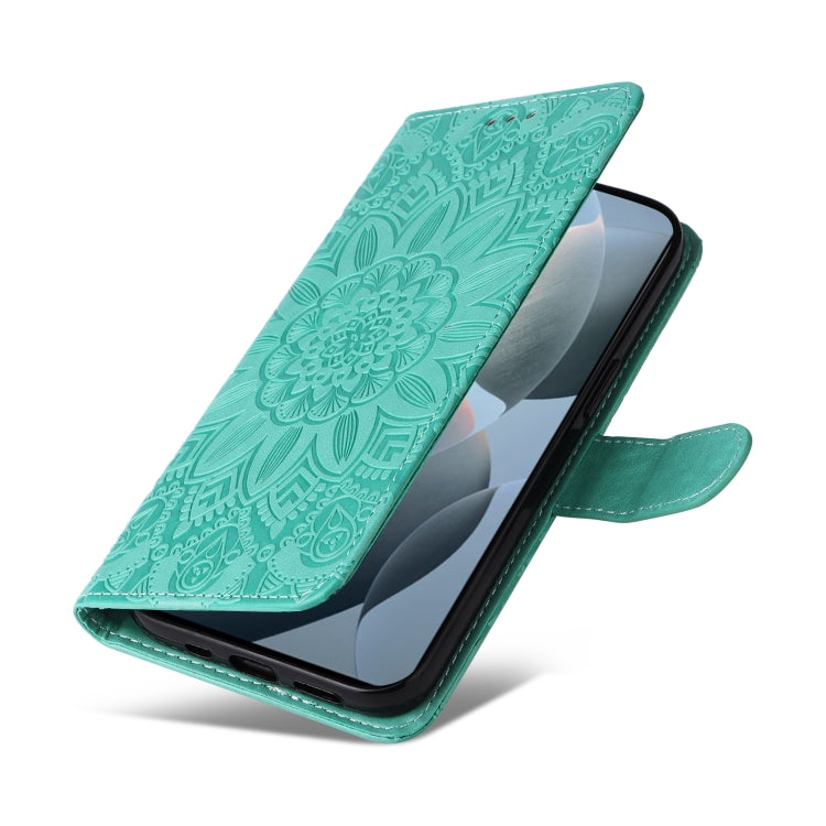 For Xiaomi Redmi K70 / K70 Pro Embossed Sunflower Leather Phone Case(Green) - Xiaomi Cases by buy2fix | Online Shopping UK | buy2fix