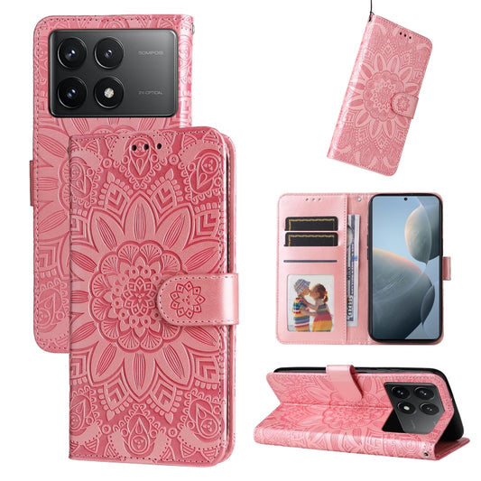 For Xiaomi Redmi K70 / K70 Pro Embossed Sunflower Leather Phone Case(Rose Gold) - Xiaomi Cases by buy2fix | Online Shopping UK | buy2fix