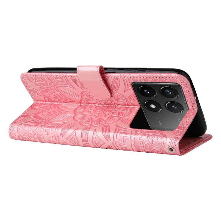 For Xiaomi Redmi K70 / K70 Pro Embossed Sunflower Leather Phone Case(Rose Gold) - Xiaomi Cases by buy2fix | Online Shopping UK | buy2fix