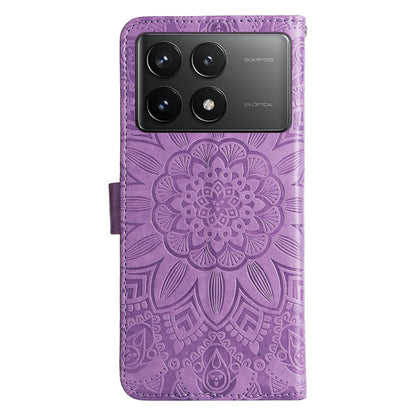 For Xiaomi Redmi K70E Embossed Sunflower Leather Phone Case(Purple) - Xiaomi Cases by buy2fix | Online Shopping UK | buy2fix