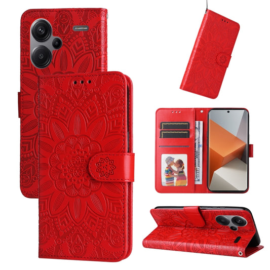 For Xiaomi Redmi Note13 Pro+ 5G Global Embossed Sunflower Leather Phone Case(Red) - Xiaomi Cases by buy2fix | Online Shopping UK | buy2fix