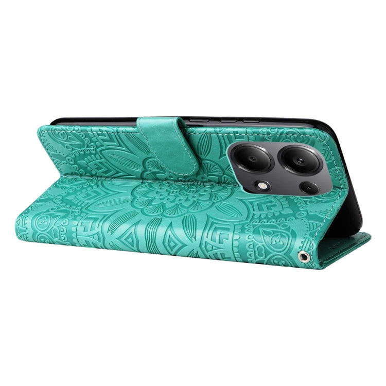 For Xiaomi Redmi Note13 Pro 4G Global/Poco M6 Pro 4G Embossed Sunflower Leather Phone Case(Green) - Xiaomi Cases by buy2fix | Online Shopping UK | buy2fix