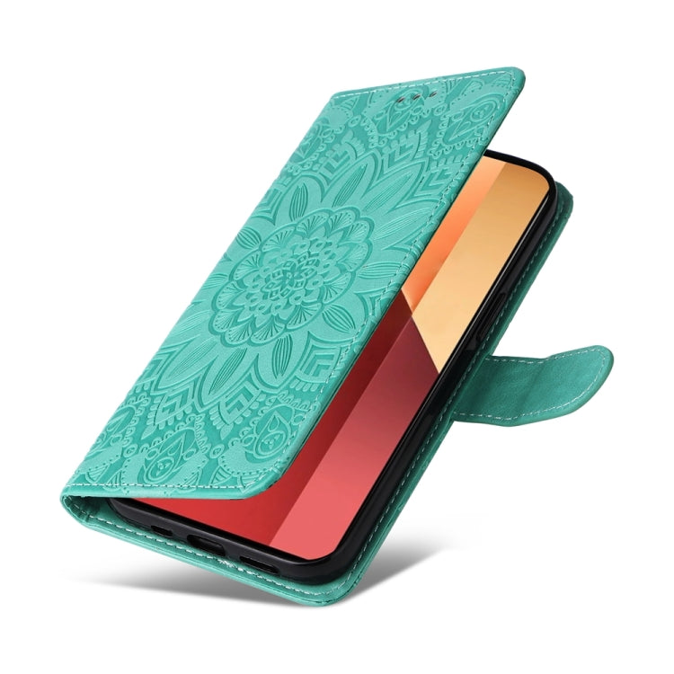 For Xiaomi Redmi Note13 Pro 4G Global/Poco M6 Pro 4G Embossed Sunflower Leather Phone Case(Green) - Xiaomi Cases by buy2fix | Online Shopping UK | buy2fix