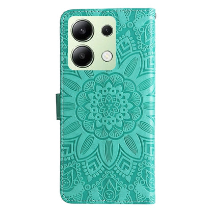 For Xiaomi Redmi Note13 4G Embossed Sunflower Leather Phone Case(Green) - Xiaomi Cases by buy2fix | Online Shopping UK | buy2fix