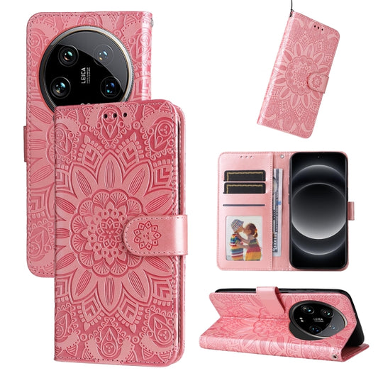 For Xiaomi 14 Ultra Embossed Sunflower Leather Phone Case(Rose Gold) - Xiaomi 14 Ultra Cases by buy2fix | Online Shopping UK | buy2fix