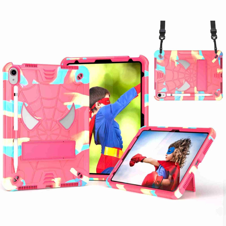 For iPad 2025 / 2022 Spider Texture Silicone Hybrid PC Tablet Case with Shoulder Strap(Camouflage + Rose Red) - iPad 2025 / 2022 Cases by buy2fix | Online Shopping UK | buy2fix