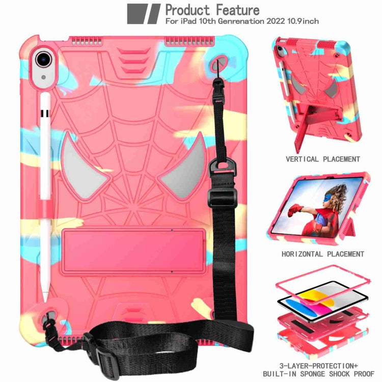 For iPad 2025 / 2022 Spider Texture Silicone Hybrid PC Tablet Case with Shoulder Strap(Camouflage + Rose Red) - iPad 2025 / 2022 Cases by buy2fix | Online Shopping UK | buy2fix