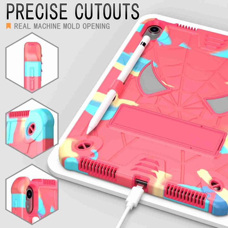 For iPad 2025 / 2022 Spider Texture Silicone Hybrid PC Tablet Case with Shoulder Strap(Camouflage + Rose Red) - iPad 2025 / 2022 Cases by buy2fix | Online Shopping UK | buy2fix