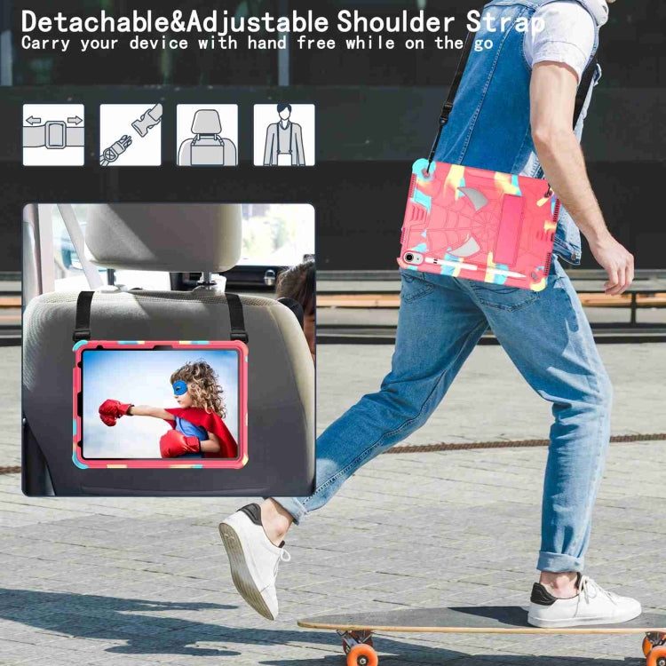 For iPad 2025 / 2022 Spider Texture Silicone Hybrid PC Tablet Case with Shoulder Strap(Camouflage + Rose Red) - iPad 2025 / 2022 Cases by buy2fix | Online Shopping UK | buy2fix