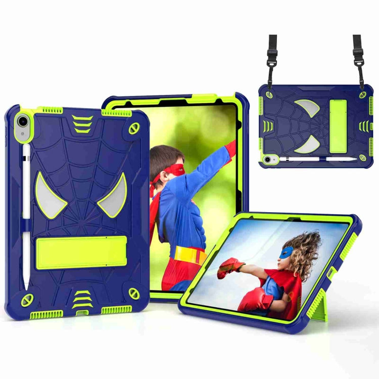For iPad 2025 / 2022 Spider Texture Silicone Hybrid PC Tablet Case with Shoulder Strap(Navy Blue + Yellow Green) - iPad 2025 / 2022 Cases by buy2fix | Online Shopping UK | buy2fix
