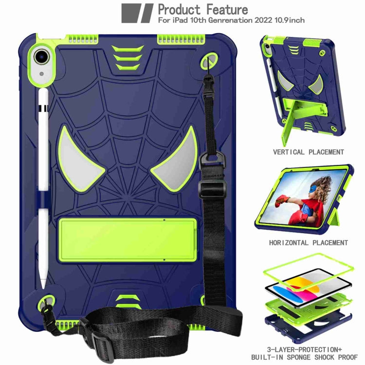 For iPad 2025 / 2022 Spider Texture Silicone Hybrid PC Tablet Case with Shoulder Strap(Navy Blue + Yellow Green) - iPad 2025 / 2022 Cases by buy2fix | Online Shopping UK | buy2fix