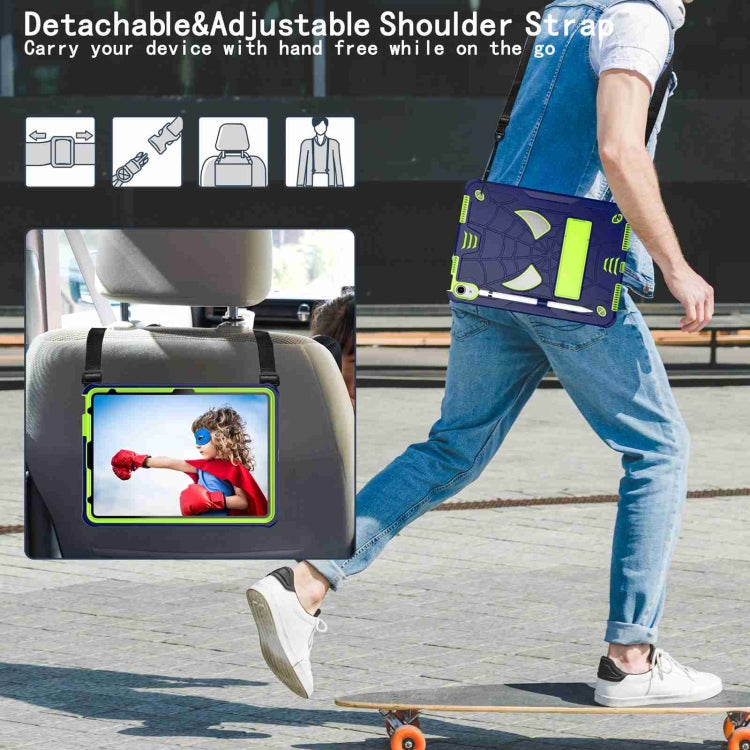 For iPad 2025 / 2022 Spider Texture Silicone Hybrid PC Tablet Case with Shoulder Strap(Navy Blue + Yellow Green) - iPad 2025 / 2022 Cases by buy2fix | Online Shopping UK | buy2fix