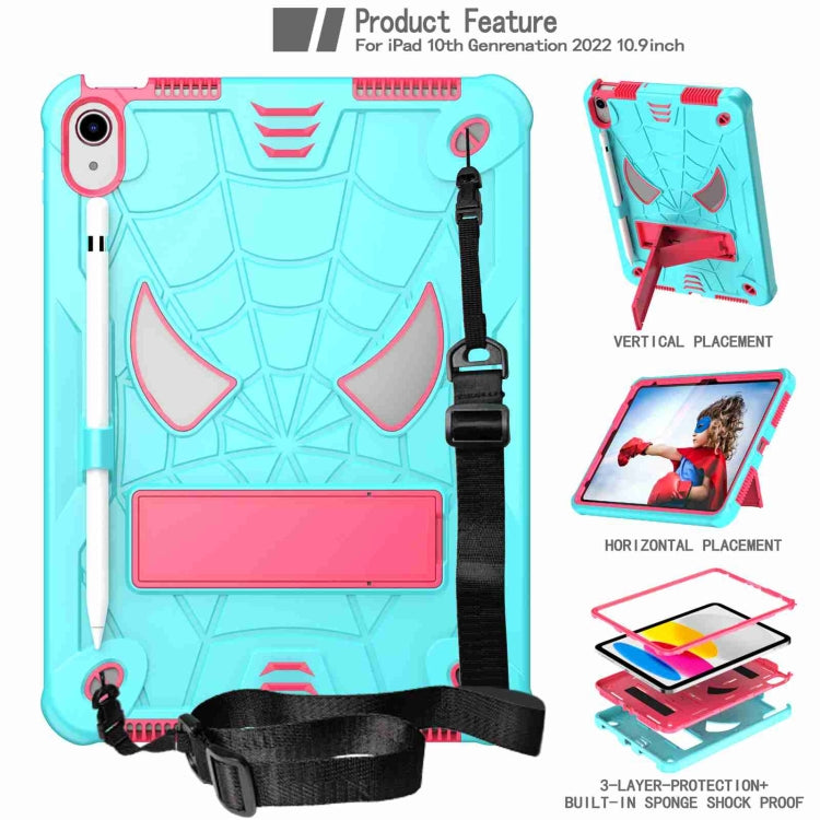 For iPad 2025 / 2022 Spider Texture Silicone Hybrid PC Tablet Case with Shoulder Strap(Mint Green + Rose Red) - iPad 2025 / 2022 Cases by buy2fix | Online Shopping UK | buy2fix