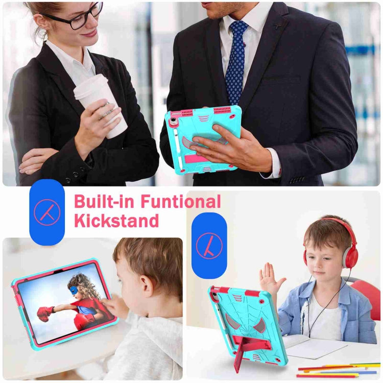 For iPad 2025 / 2022 Spider Texture Silicone Hybrid PC Tablet Case with Shoulder Strap(Mint Green + Rose Red) - iPad 2025 / 2022 Cases by buy2fix | Online Shopping UK | buy2fix