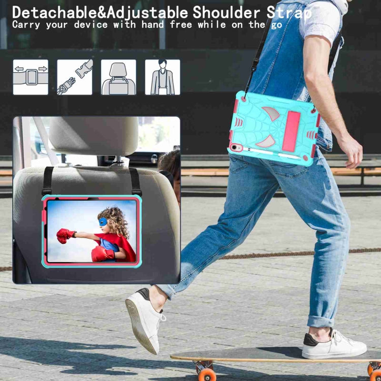 For iPad 2025 / 2022 Spider Texture Silicone Hybrid PC Tablet Case with Shoulder Strap(Mint Green + Rose Red) - iPad 2025 / 2022 Cases by buy2fix | Online Shopping UK | buy2fix