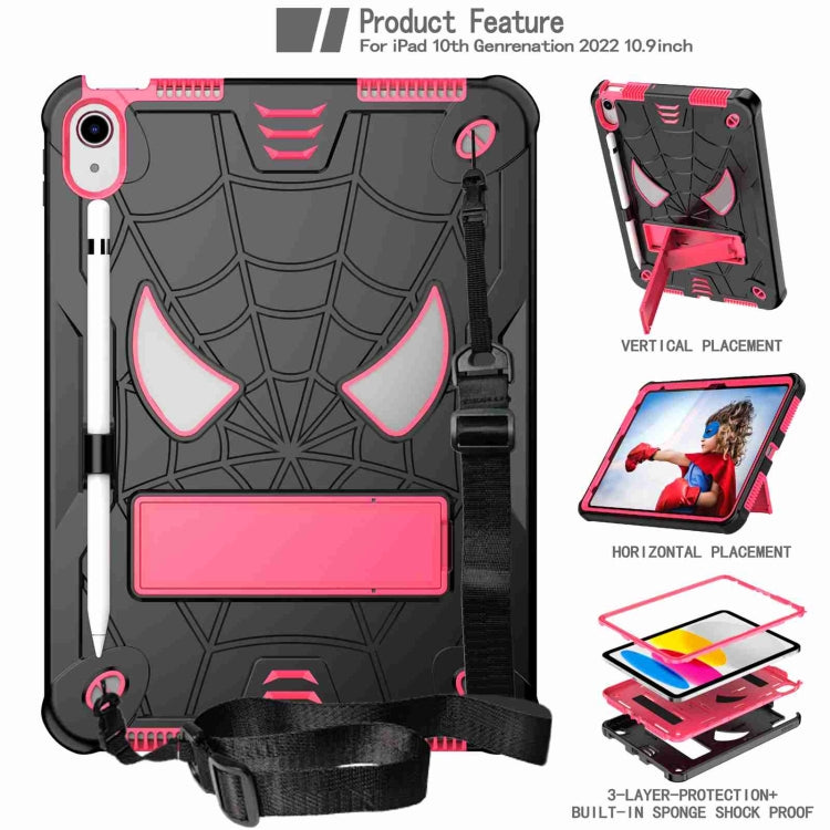 For iPad 2025 / 2022 Spider Texture Silicone Hybrid PC Tablet Case with Shoulder Strap(Black + Rose Red) - iPad 2025 / 2022 Cases by buy2fix | Online Shopping UK | buy2fix