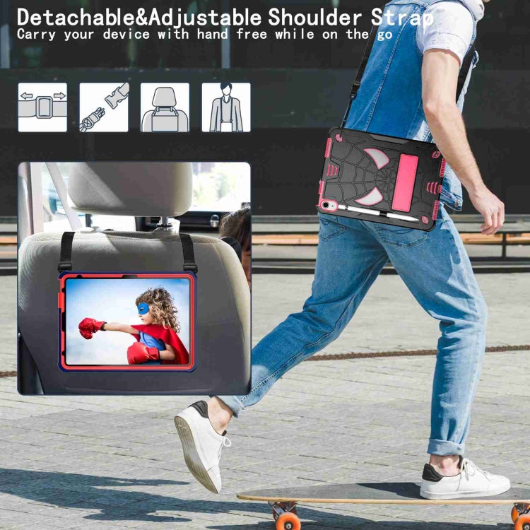 For iPad 2025 / 2022 Spider Texture Silicone Hybrid PC Tablet Case with Shoulder Strap(Black + Rose Red) - iPad 2025 / 2022 Cases by buy2fix | Online Shopping UK | buy2fix