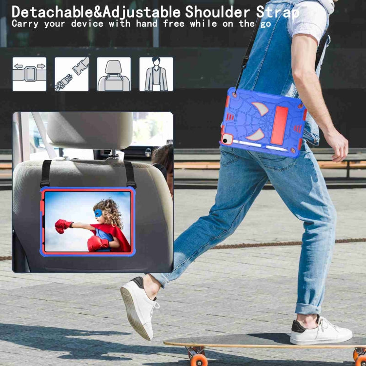 For iPad Pro 11 2021 / Air 5 10.9 Spider Texture Silicone Hybrid PC Tablet Case with Shoulder Strap(Blue + Red) - iPad Pro 11 (2022/2021) Cases by buy2fix | Online Shopping UK | buy2fix