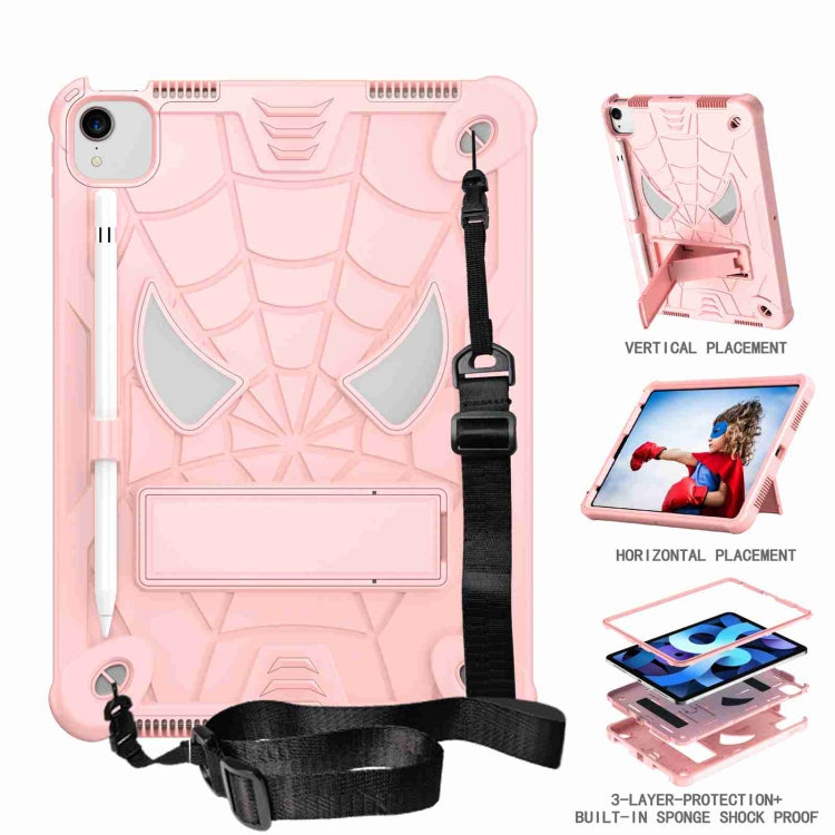 For iPad Pro 11 2021 / Air 5 10.9 Spider Texture Silicone Hybrid PC Tablet Case with Shoulder Strap(Rose Gold) - iPad Pro 11 (2022/2021) Cases by buy2fix | Online Shopping UK | buy2fix