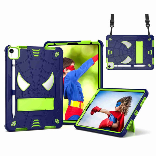 For iPad Pro 11 2021 / Air 5 10.9 Spider Texture Silicone Hybrid PC Tablet Case with Shoulder Strap(Navy Blue + Yellow Green) - iPad Pro 11 (2022/2021) Cases by buy2fix | Online Shopping UK | buy2fix