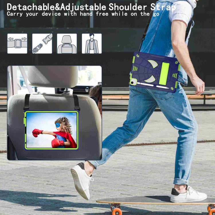 For iPad Pro 11 2021 / Air 5 10.9 Spider Texture Silicone Hybrid PC Tablet Case with Shoulder Strap(Navy Blue + Yellow Green) - iPad Pro 11 (2022/2021) Cases by buy2fix | Online Shopping UK | buy2fix
