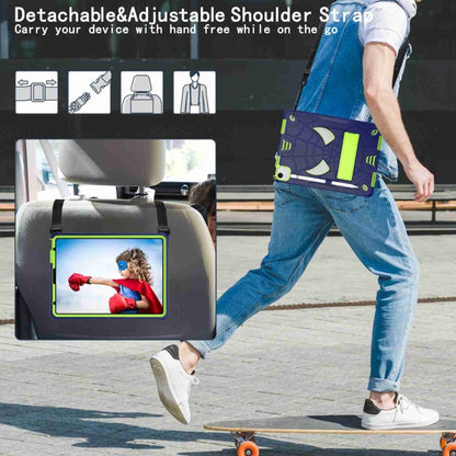 For iPad Pro 11 2021 / Air 5 10.9 Spider Texture Silicone Hybrid PC Tablet Case with Shoulder Strap(Navy Blue + Yellow Green) - iPad Pro 11 (2022/2021) Cases by buy2fix | Online Shopping UK | buy2fix