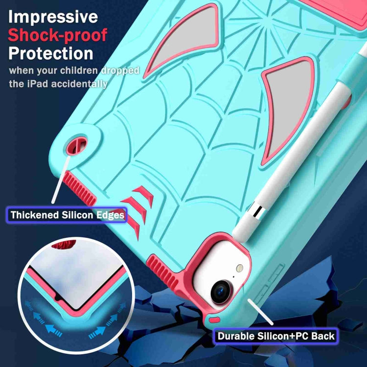 For iPad Pro 11 2021 / Air 5 10.9 Spider Texture Silicone Hybrid PC Tablet Case with Shoulder Strap(Mint Green + Rose Red) - iPad Pro 11 (2022/2021) Cases by buy2fix | Online Shopping UK | buy2fix
